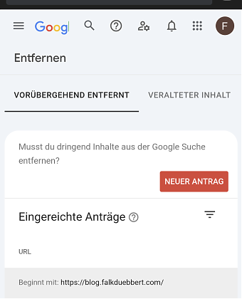 Screenshot von Google Search Console